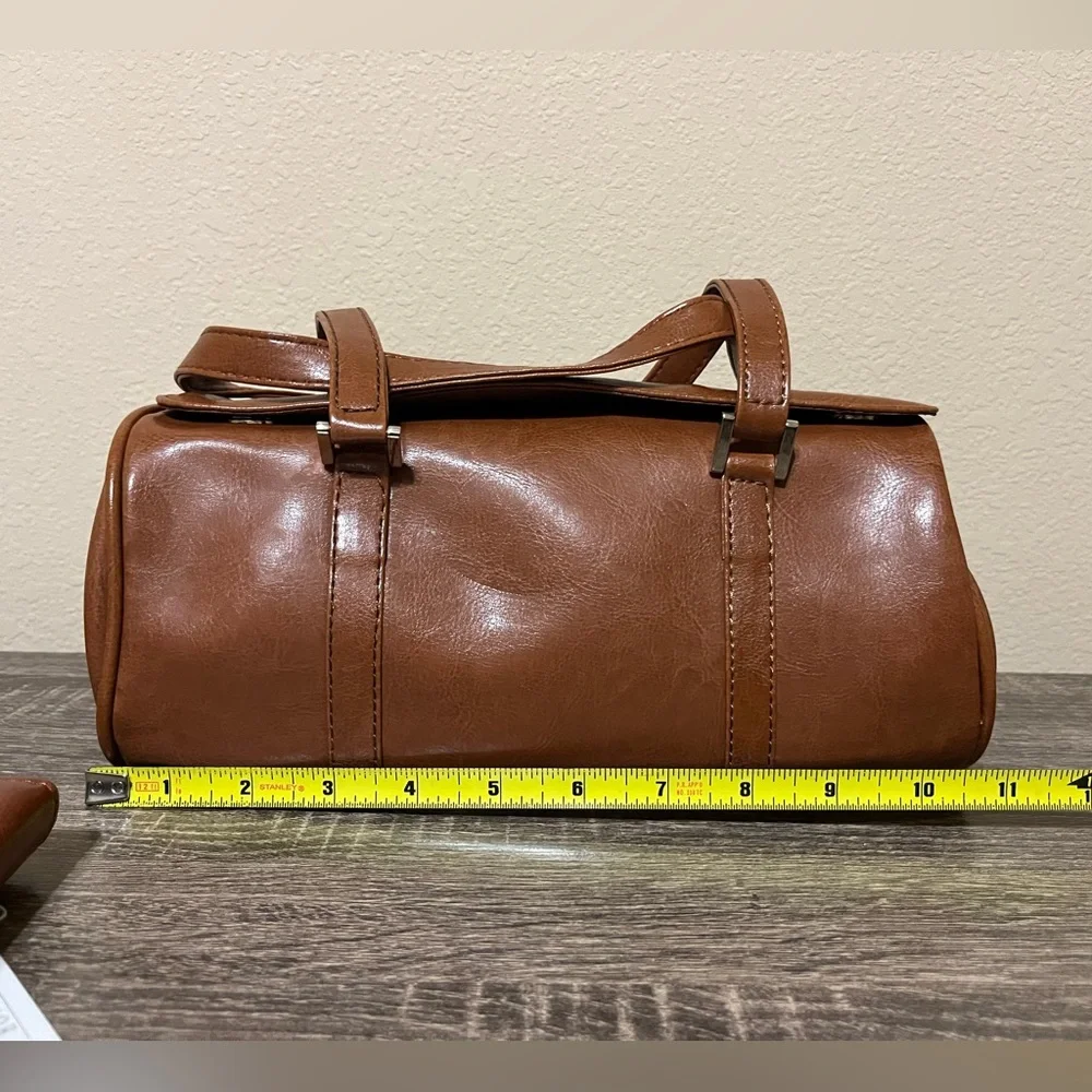 Brown Faux Leather Barrel Bag Set - Picture 7 of 8